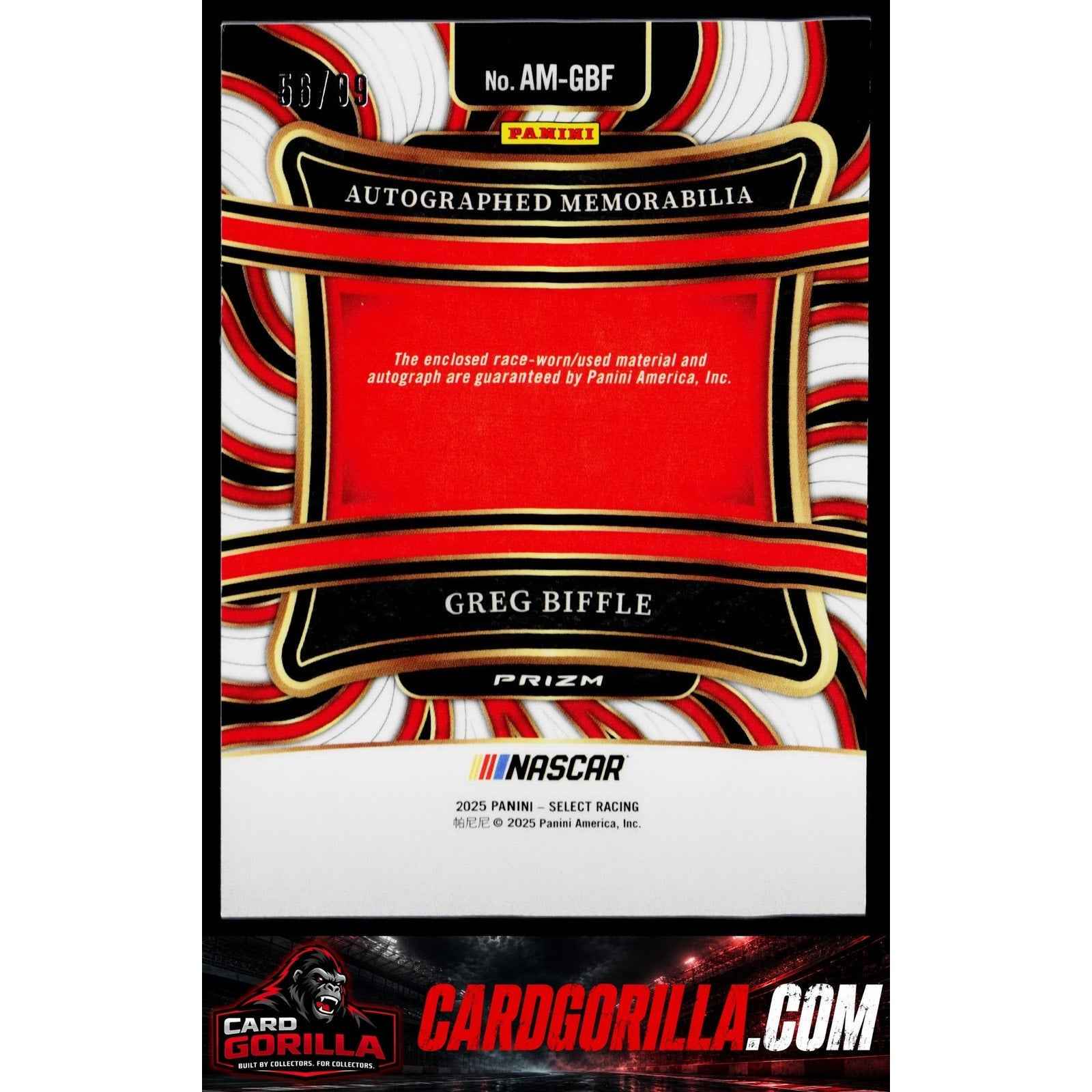 2025 Panini Select #AM-GBF Greg Biffle Autographed Memorabilia #/99