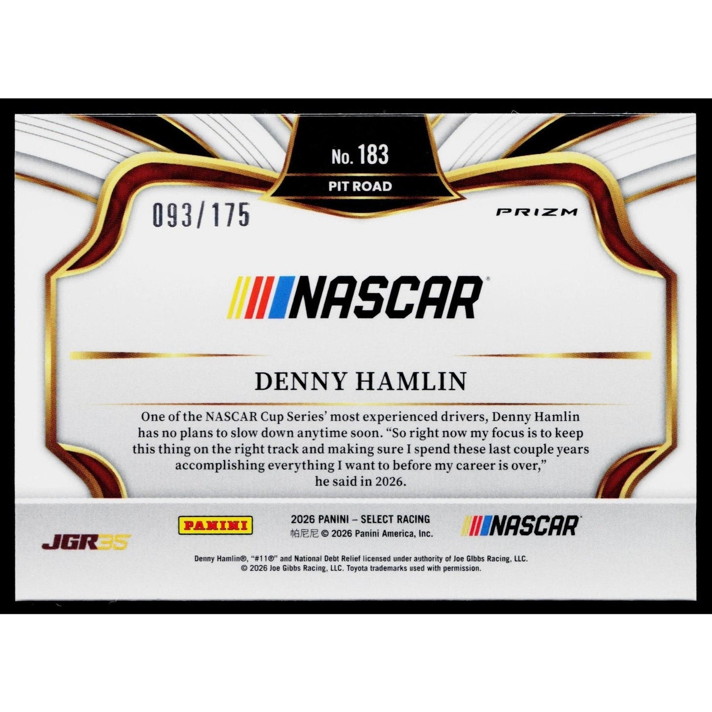 2026 Panini Select #183 Denny Hamlin Blue Prizms #/175
