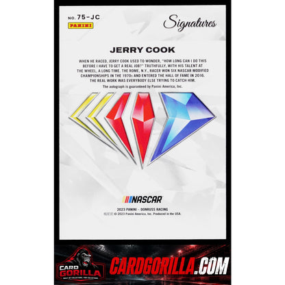2023 Panini Prime #75-JC Jerry Cook NASCAR 75th Anniversary Signatures