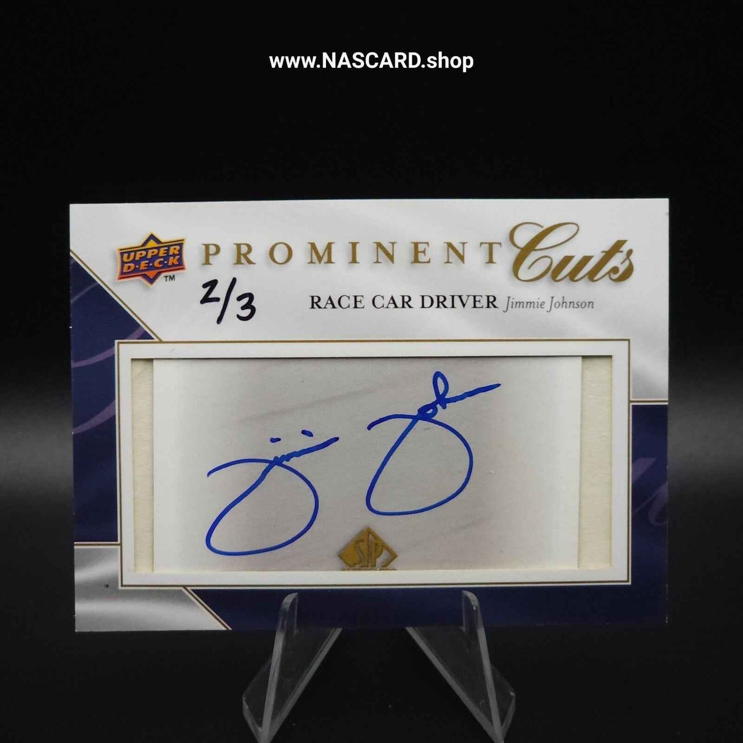2009 Upper Deck Prominent Cuts Signatures Cut Signature #JMJ Jimmie Johnson 2/3 - NASCARD.shop