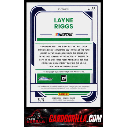 2026 Donruss #35 Layne Riggs Optic Signatures Green Swirl FOTL #5/5