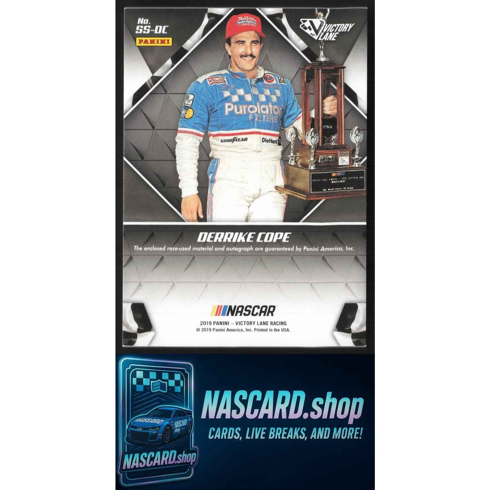 2019 Panini Victory Lane #SS-DC Derrike Cope Signature Swatches