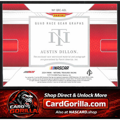 2024 Panini National Treasures #QRC-ADL Austin Dillon Quad Race Gear Graphs #/49