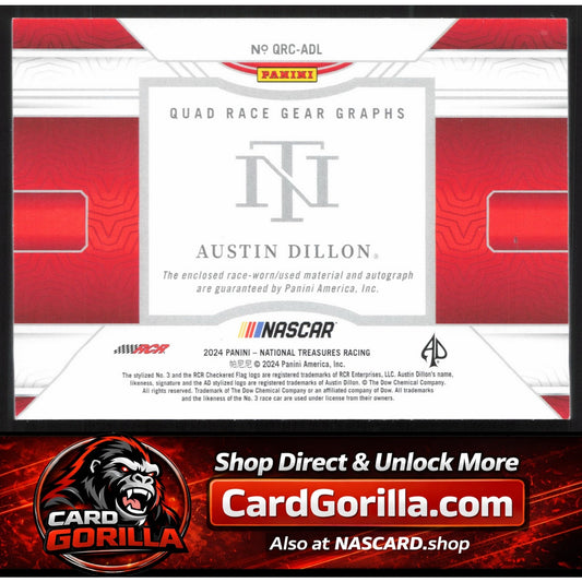 2024 Panini National Treasures #QRC-ADL Austin Dillon Quad Race Gear Graphs #/49