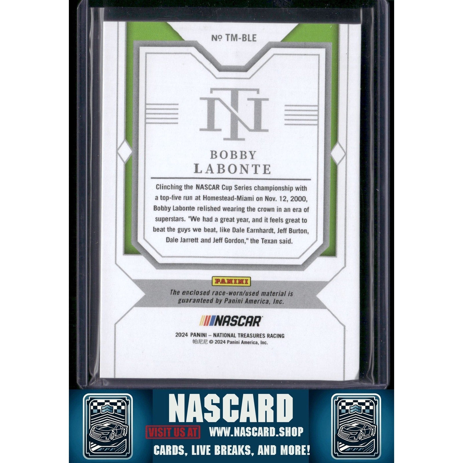 2024 Panini National Treasures #TM-BLE Bobby Labonte Timeline Materials #/99 - NASCARD.shop