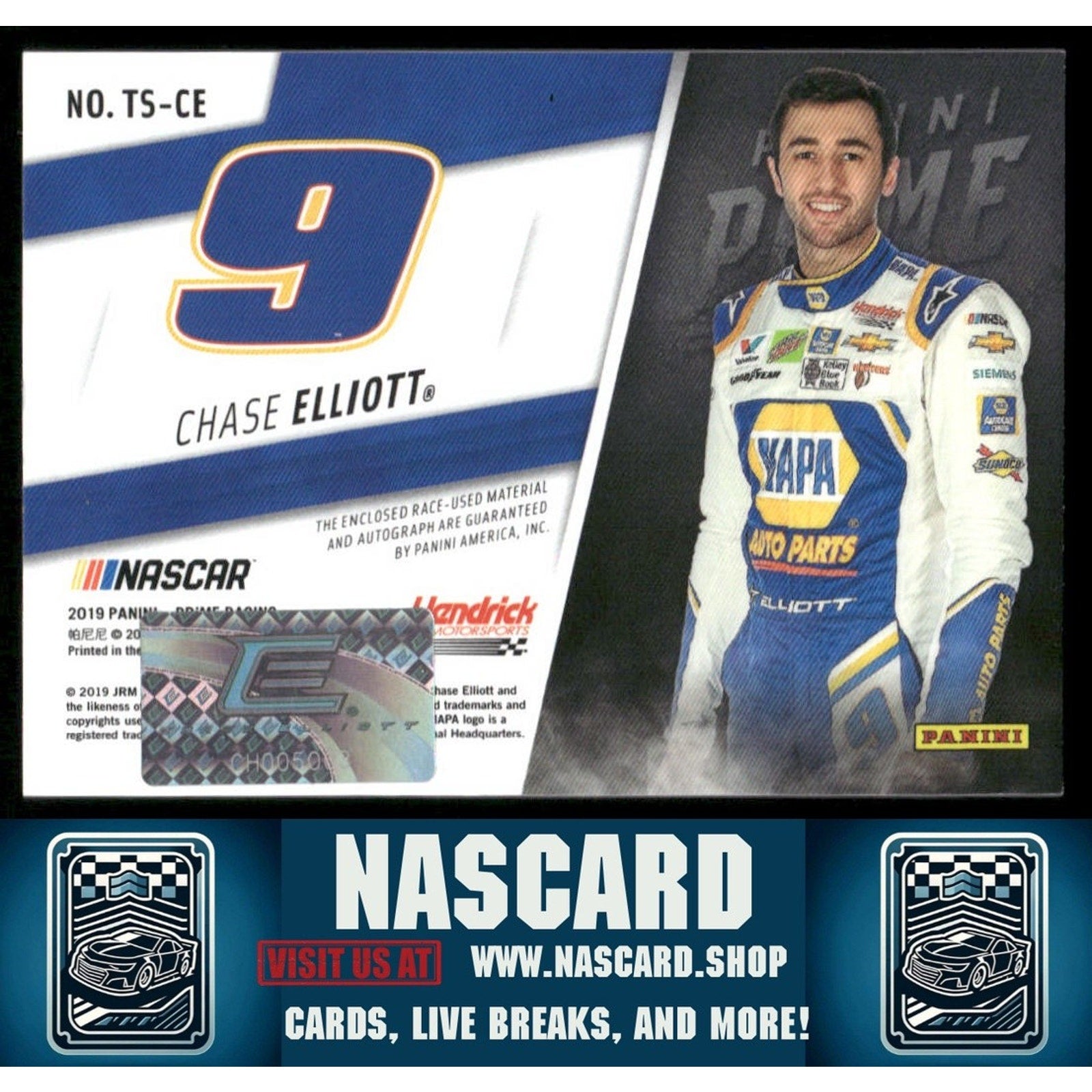 2019 Panini Prime #TS-CE Chase Elliott Timeline Signatures Name #/9 - NASCARD.shop