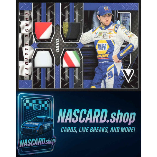 2019 Panini Victory Lane #QS-CE Chase Elliott Quad Swatches Red #/25