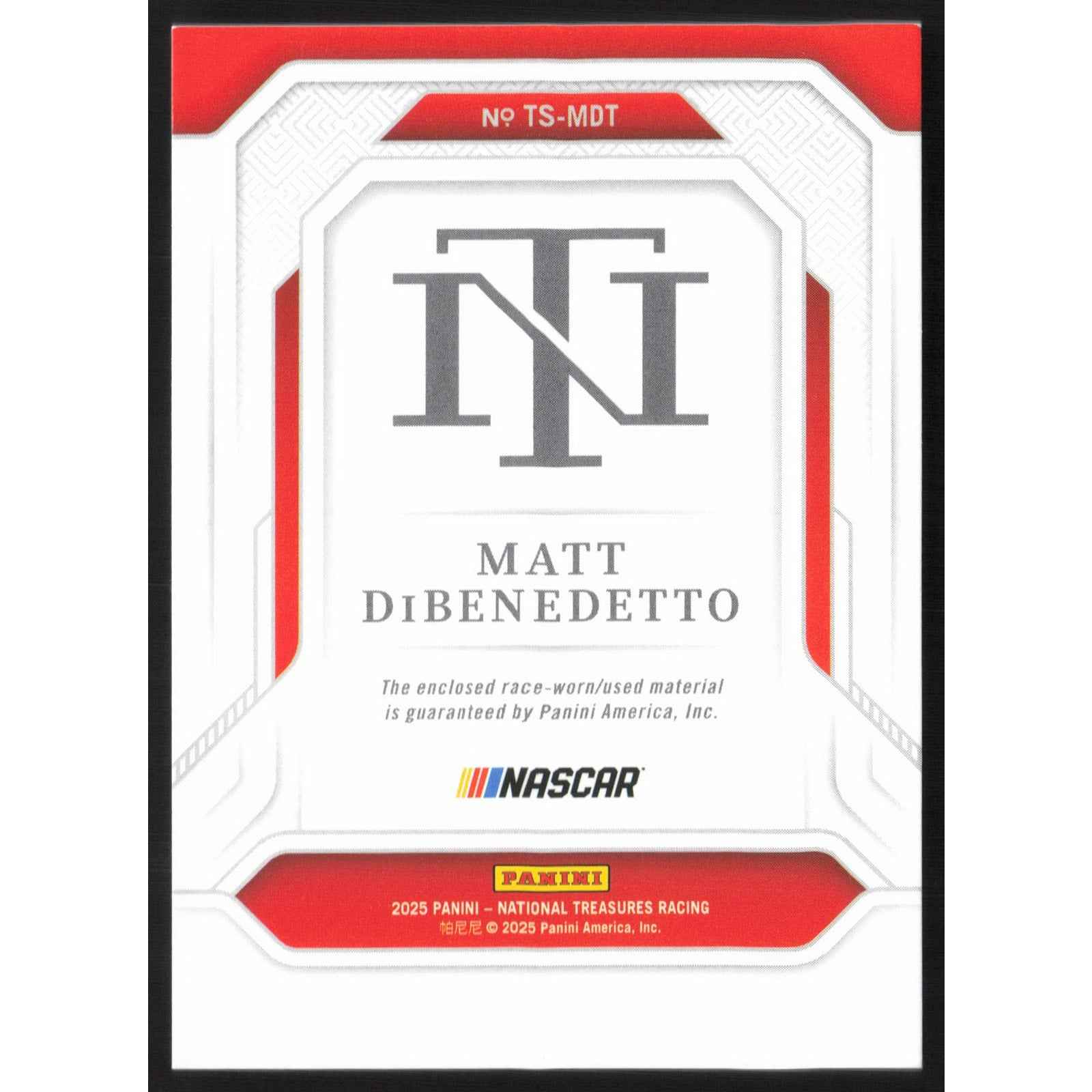 2025 National Treasures Matt DiBenedetto Treasured Swatches Holo Silver #/30