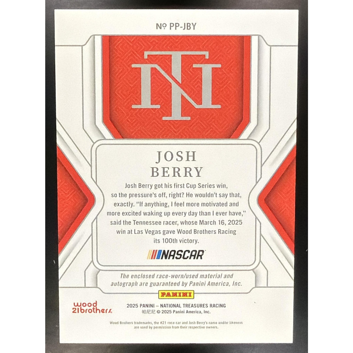 2025 Panini National Treasures Josh Berry #5 Premium Patches Red FOTL 8/11 MEM
