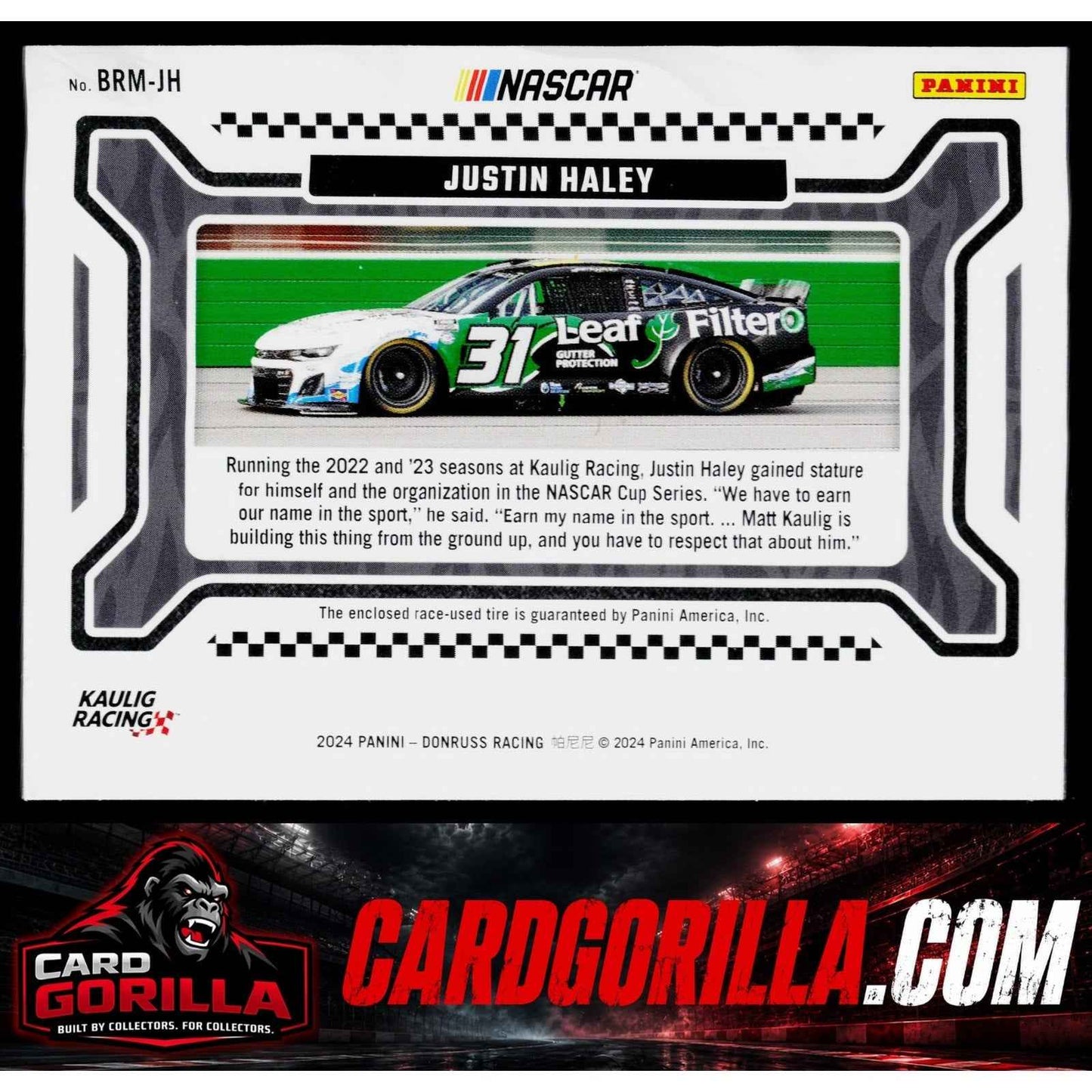 2024 Donruss #BRM-JH Justin Haley Burning Rubber Materials Gold #/10
