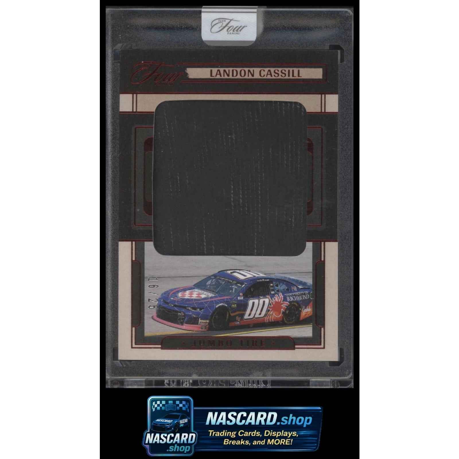 2025 Panini Turn Four #JTS-LCL Landon Cassill Jumbo Tire Swatches Red #/25