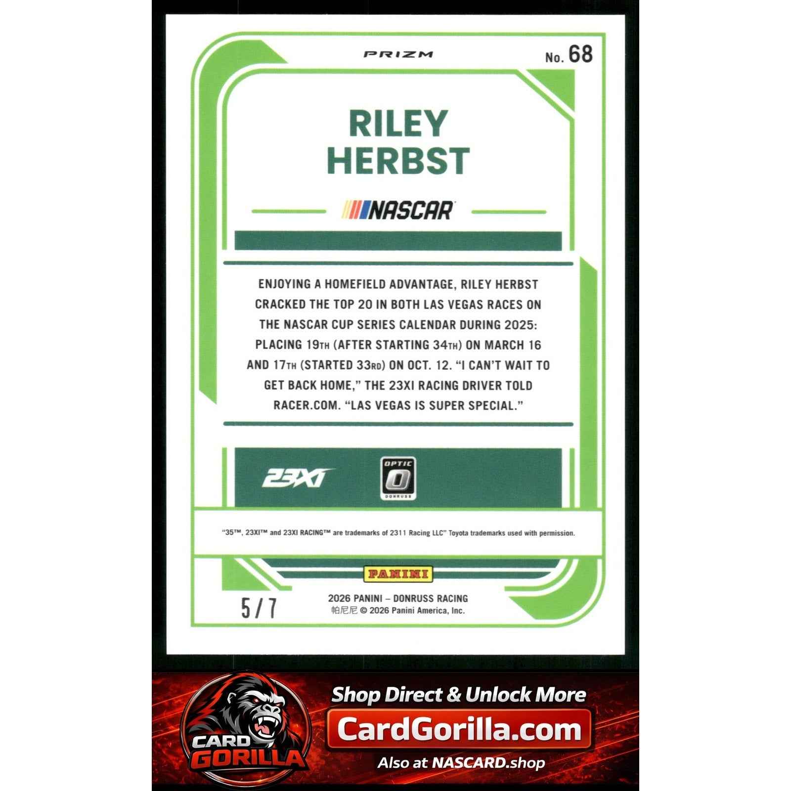 2026 Donruss #68 Riley Herbst Optic Green Swirl #/7