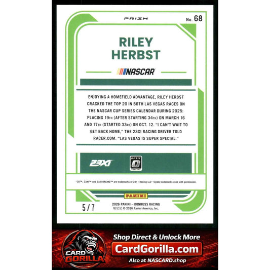 2026 Donruss #68 Riley Herbst Optic Green Swirl #/7