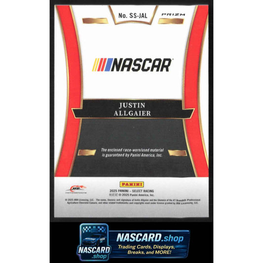2025 Panini Select #SS-JAL Justin Allgaier Selective Swatches Flash Prizms