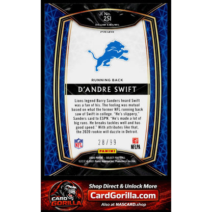 2020 Panini Select #251 D'Andre Swift Tri-Color Prizm #/99