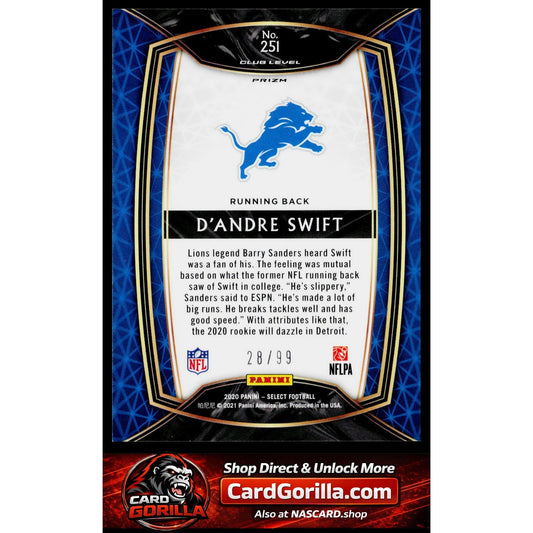 2020 Panini Select #251 D'Andre Swift Tri-Color Prizm #/99