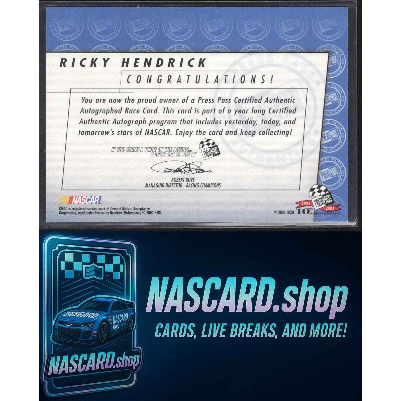 2003 Press Pass #NNO Ricky Hendrick Autographs