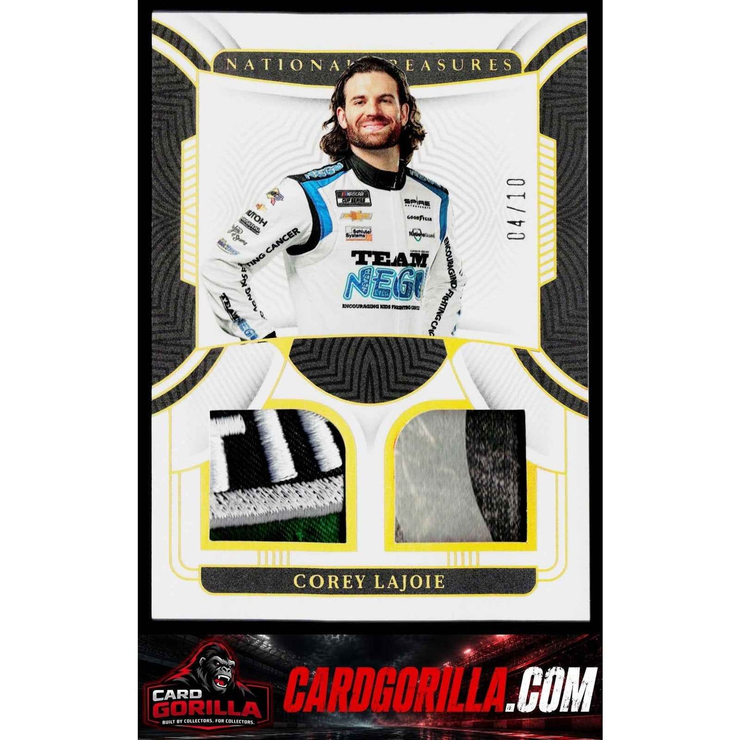 2023 Panini National Treasures Corey LaJoie Dual Race Used Firesuits Prime #/10