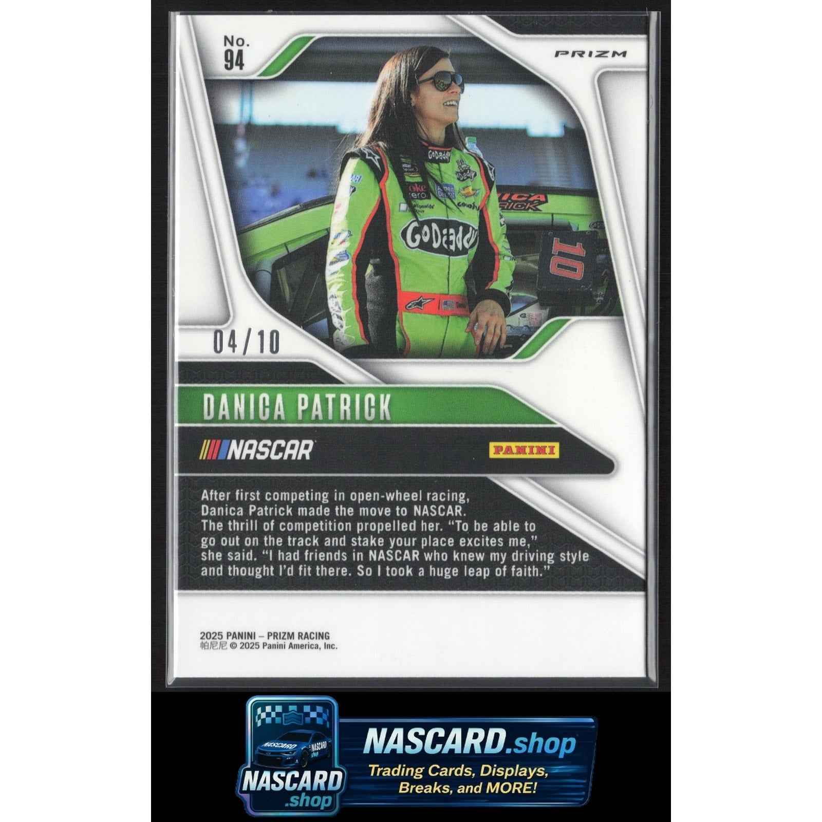 2025 Panini Prizm #94 Danica Patrick FOTL Blue Shimmer #/10