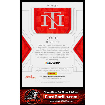 2025 Panini National Treasures #PP-JBY Josh Berry Premium Patches #/75