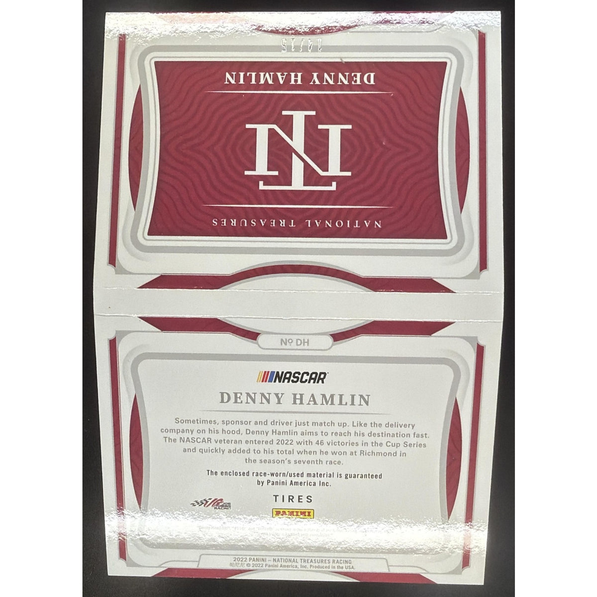 2022 Panini National Treasures Denny Hamlin #DH Jumbo Tire Booklet Duals /15