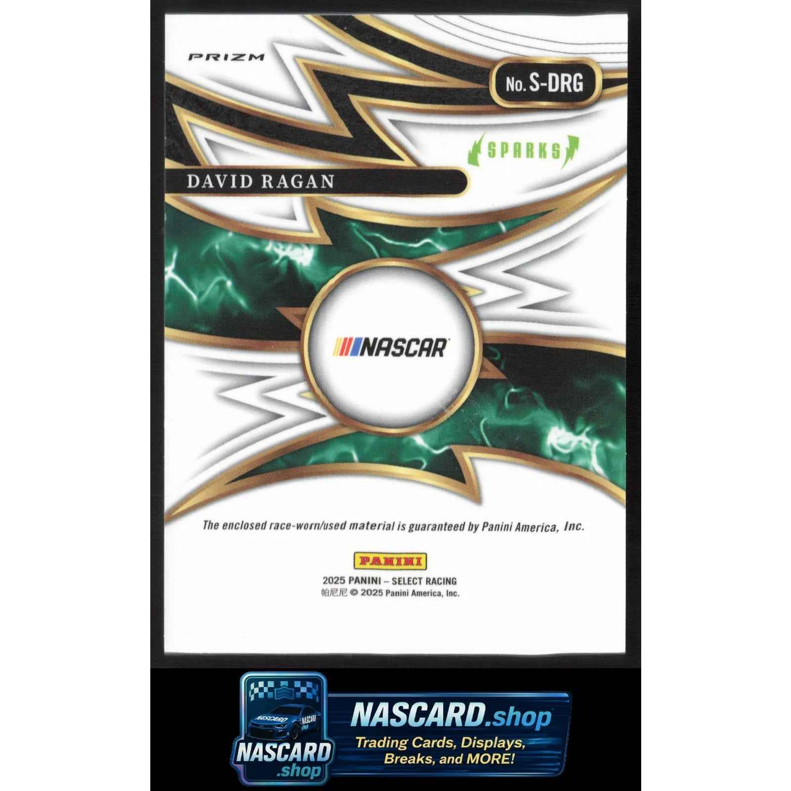 2025 Panini Select #S-DRG David Ragan Sparks Flash Prizms