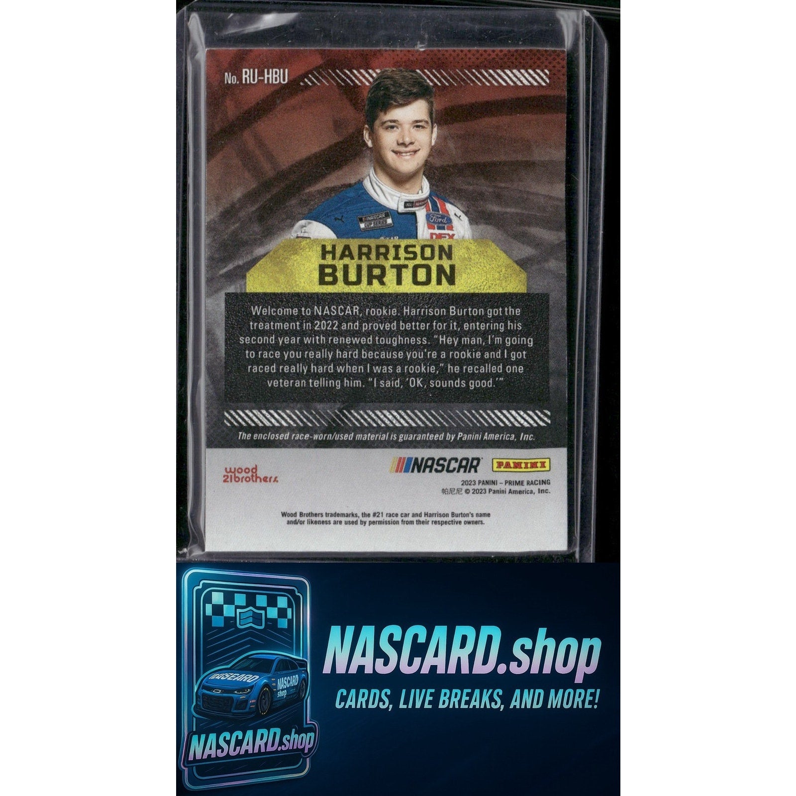 2023 Panini Prime #RU-HBU Harrison Burton Race Used Sheet Metal #/99 - NASCARD.shop