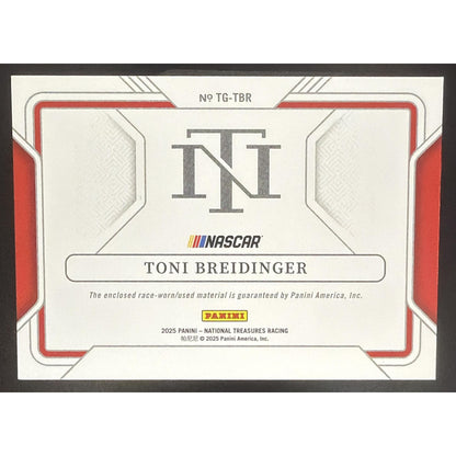 2025 Panini National Treasures Toni Breidinger #7 Track Gear /99