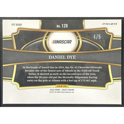 2024 Panini Select Nascar Daniel Dye #120 Green Prizms /5