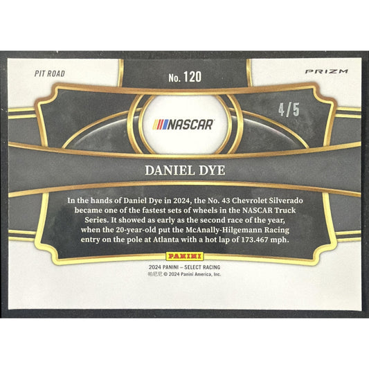 2024 Panini Select Nascar Daniel Dye #120 Green Prizms /5