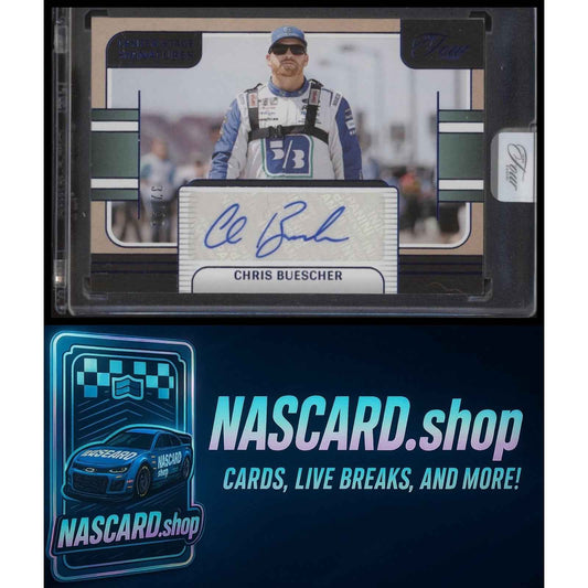 2025 Panini Turn Four #CSS-CBR Chris Buescher Center Stage Signatures Blue #/49
