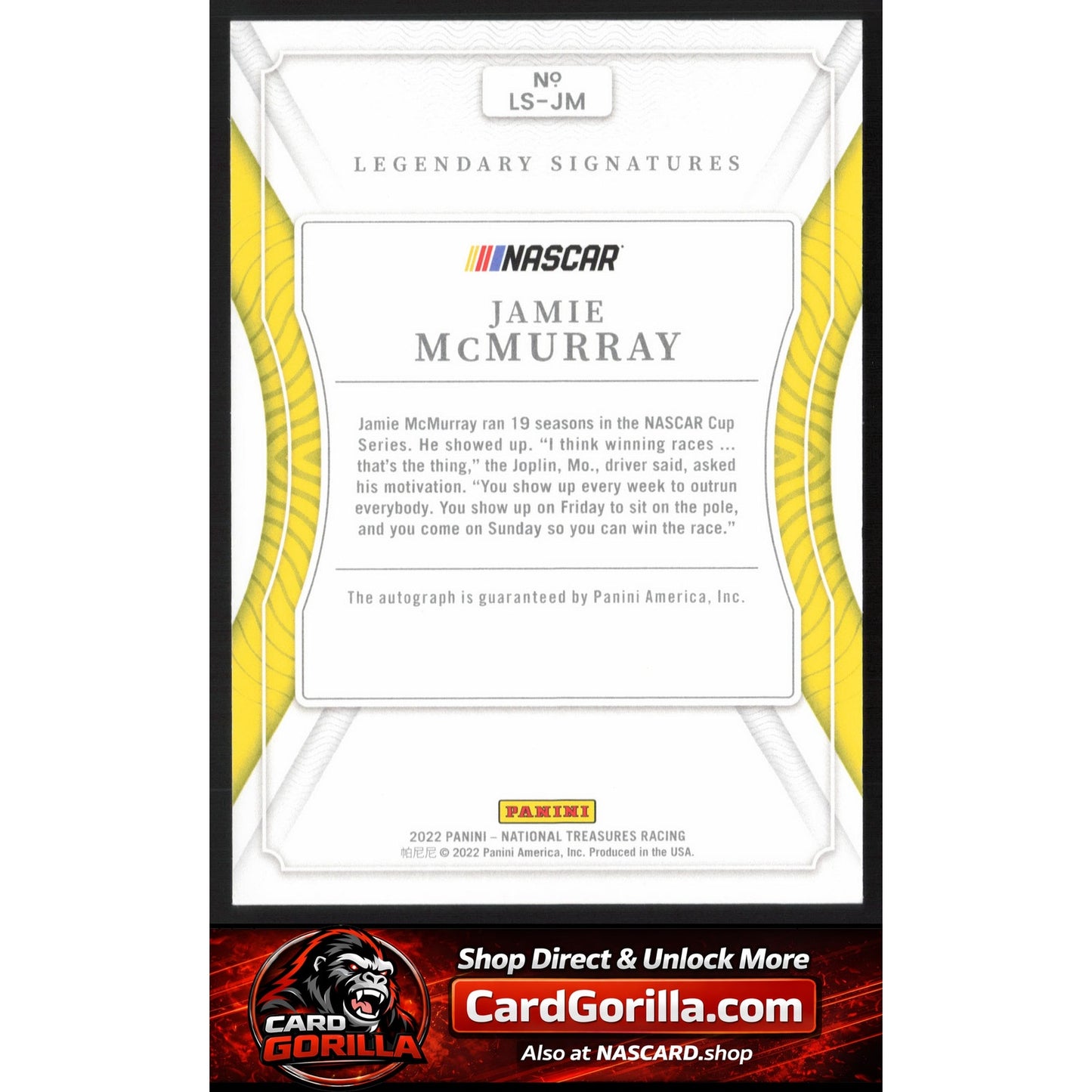 2022 National Treasures Jamie McMurray Legendary Signatures Holo Silver #/49