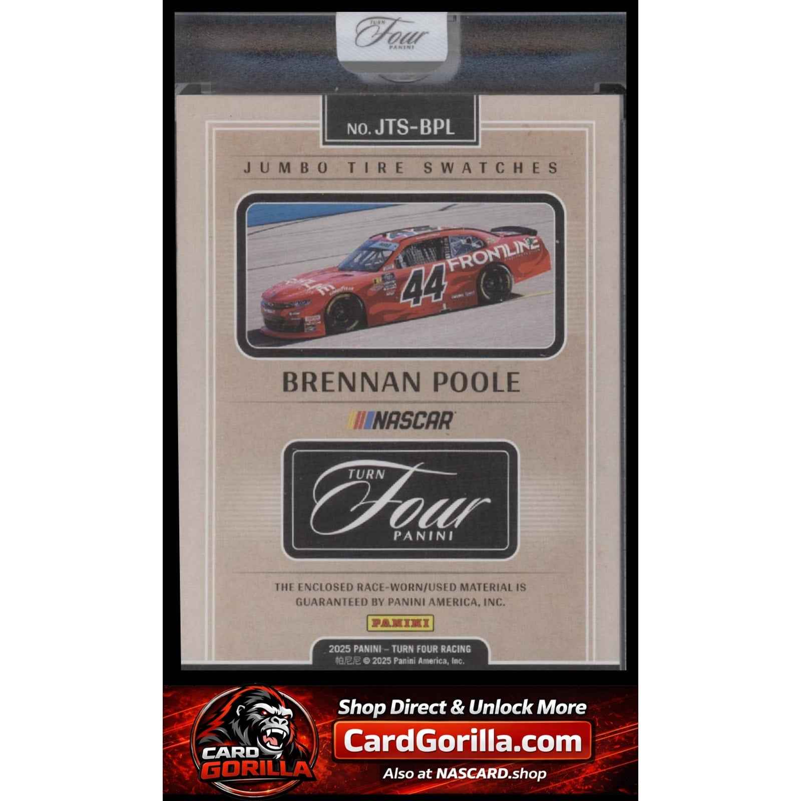 2025 Panini Turn Four #JTS-BPL Brennan Poole Jumbo Tire Swatches Red #/20
