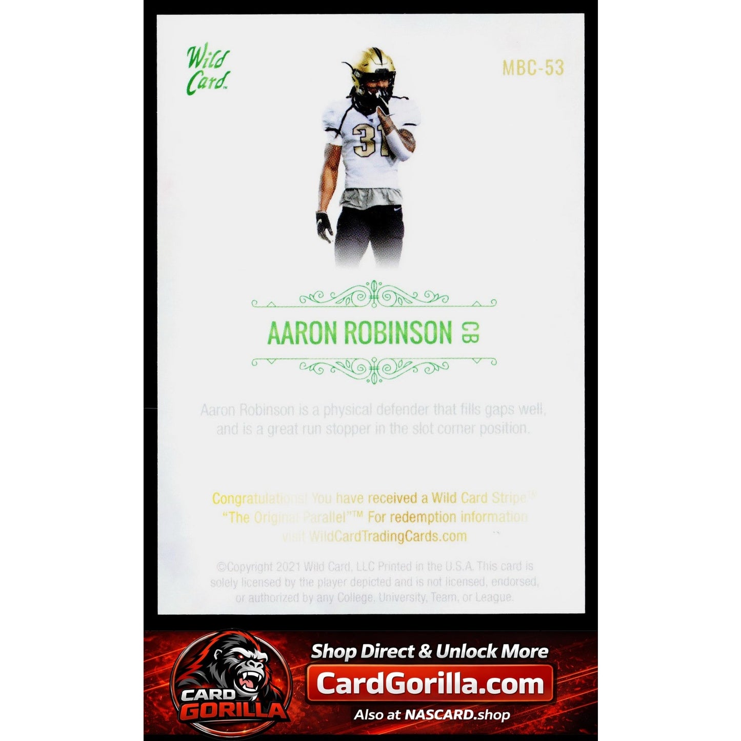 2021 Wild Card Matte #MBC-53 Aaron Robinson 10 Stripe Black #/125