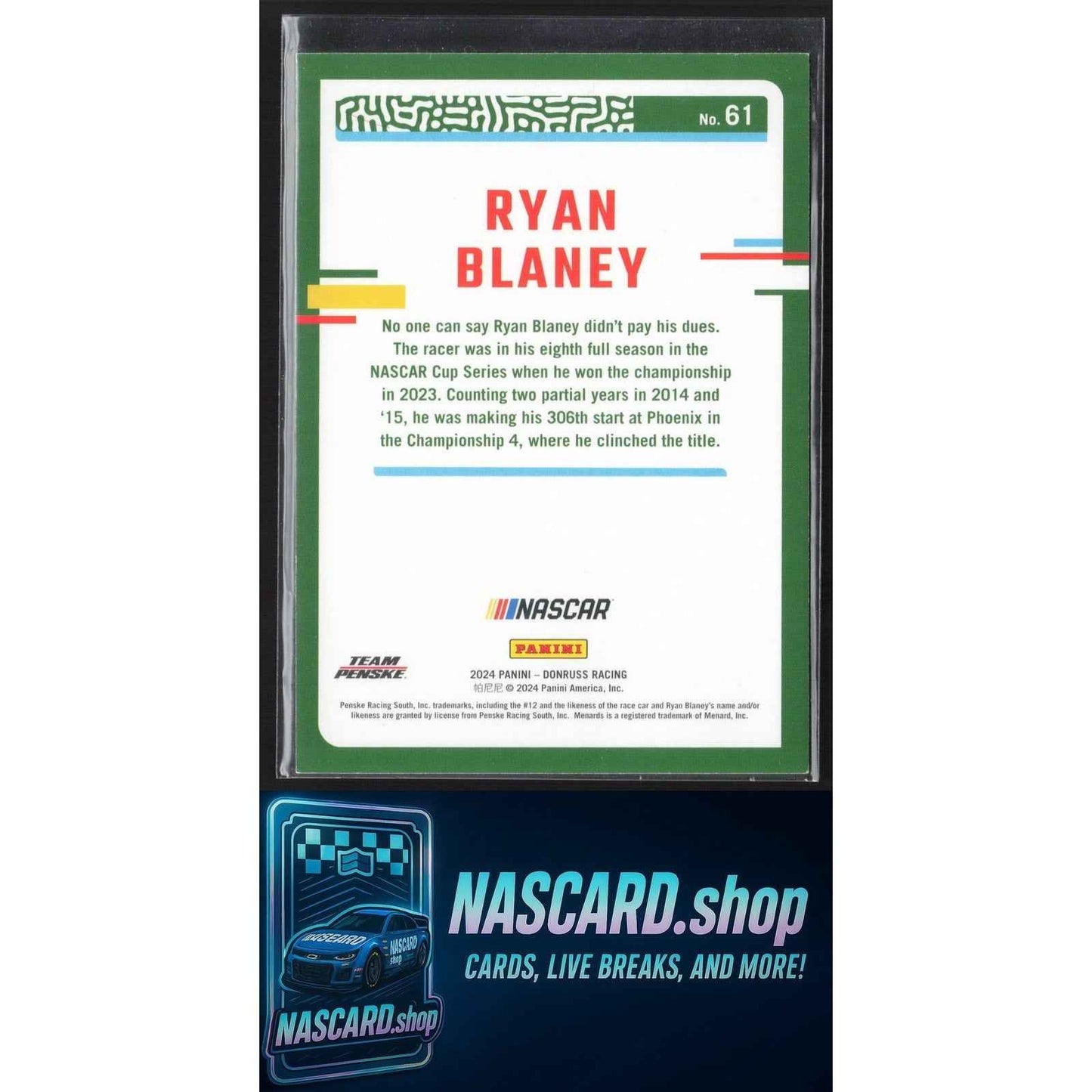 2024 Donruss #61 Ryan Blaney Pink #/25