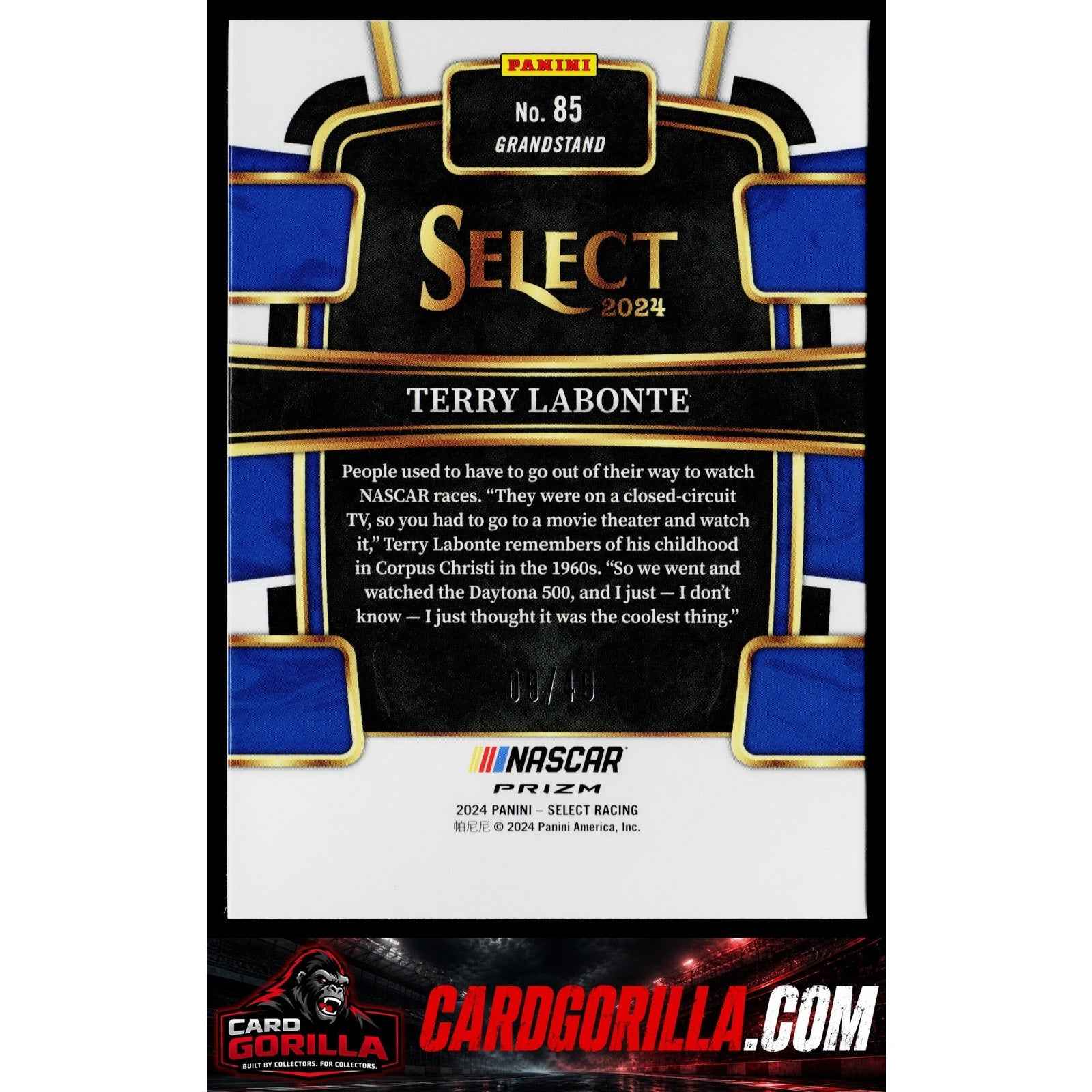 2024 Panini Select #85 Terry Labonte Black and Blue Prizms #/49
