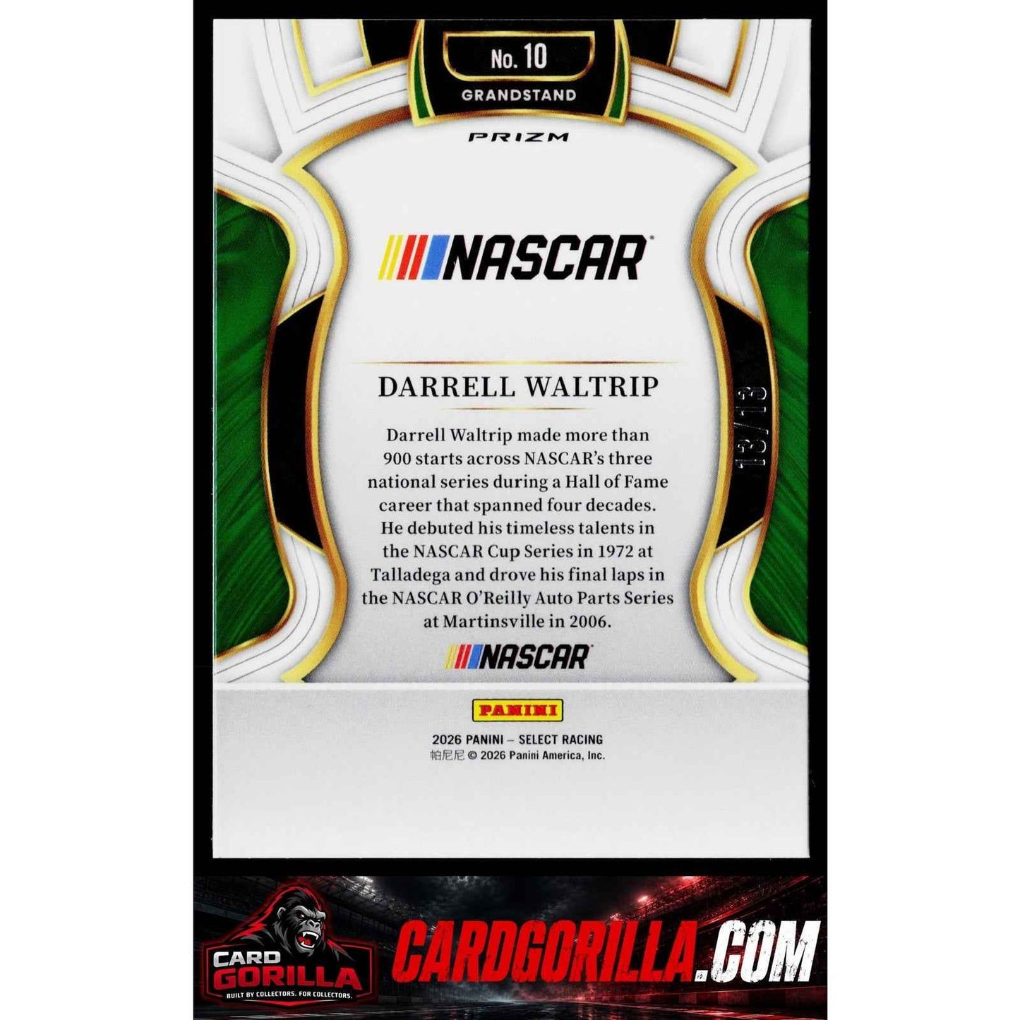 2026 Panini Select #10 Darrell Waltrip Gold Power Plaid #13/13