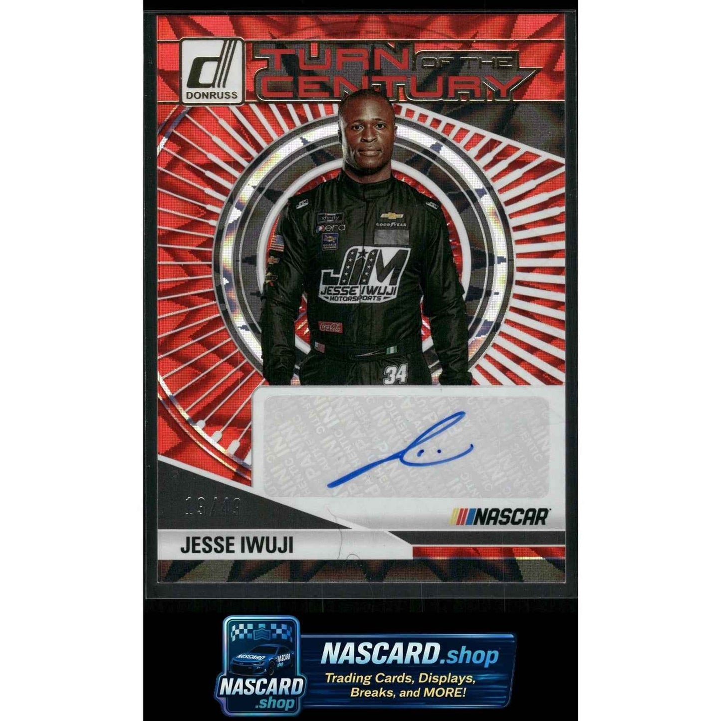 2025 Donruss Jesse Iwuji Turn of the Century Autographs Red Xplosion #/49