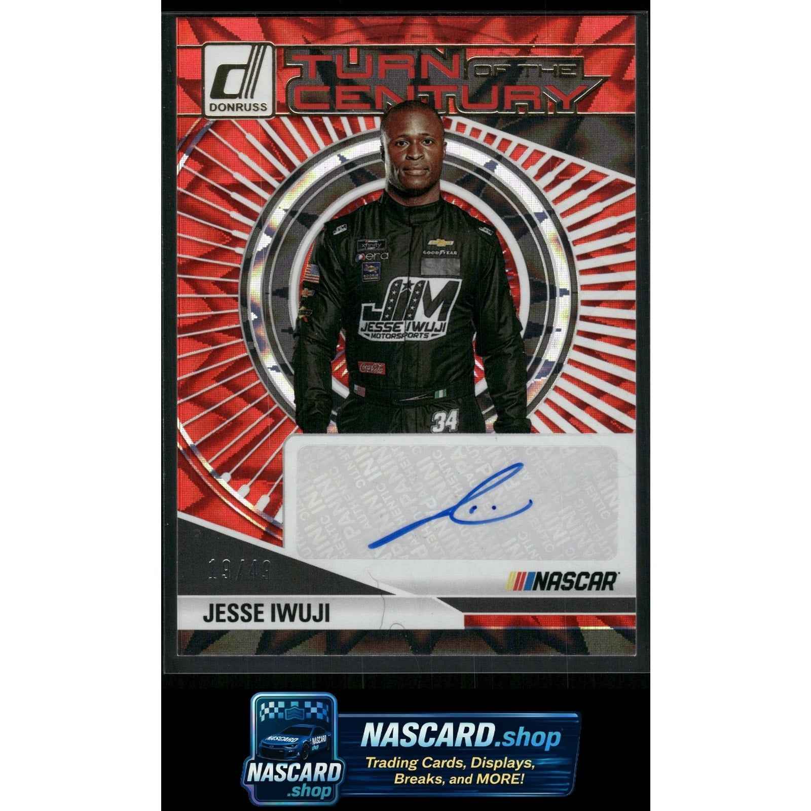 2025 Donruss Jesse Iwuji Turn of the Century Autographs Red Xplosion #/49
