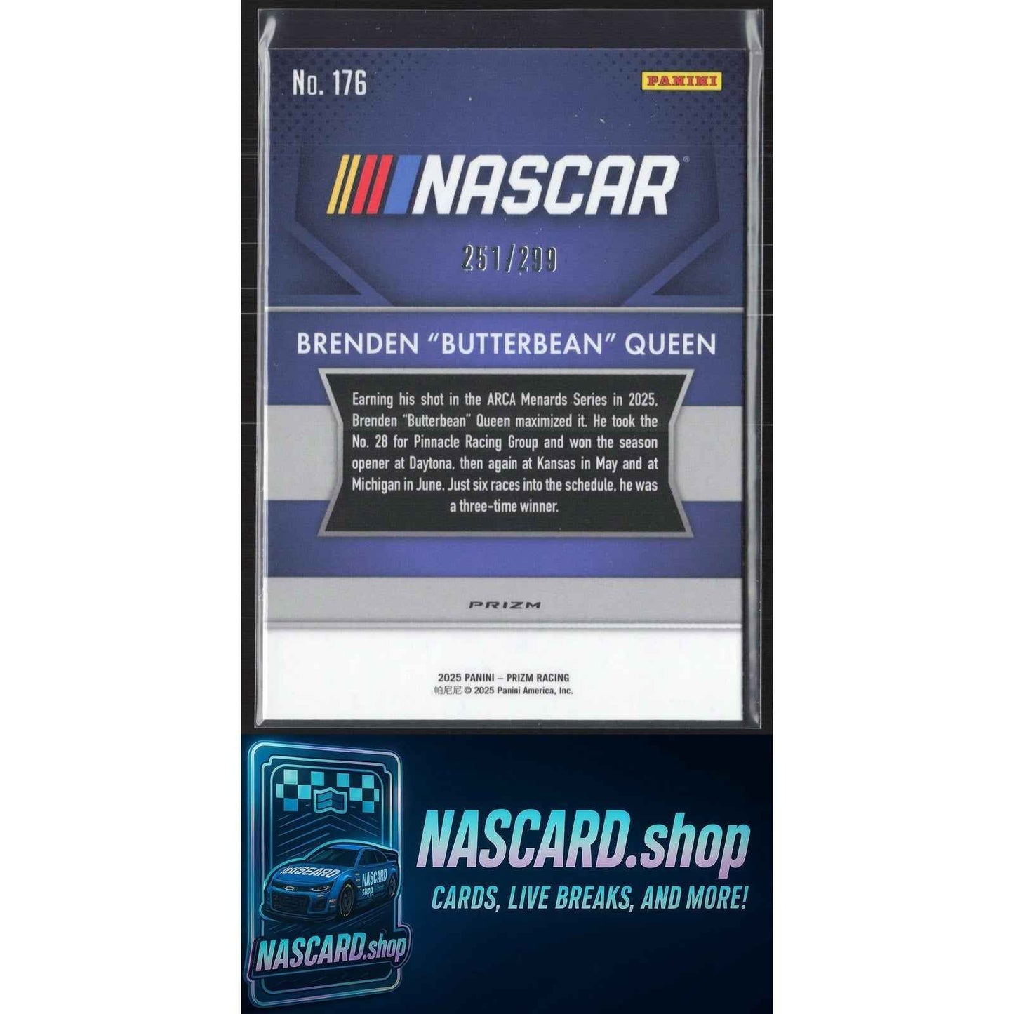 2025 Panini Prizm #176 Brenden "Butterbean" Queen Pulsar Prizm #/299 RC