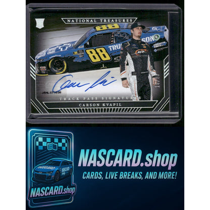 2024 National Treasures Carson Kvapil Track Pass Signatures Holo Silver #/25 RC - NASCARD.shop