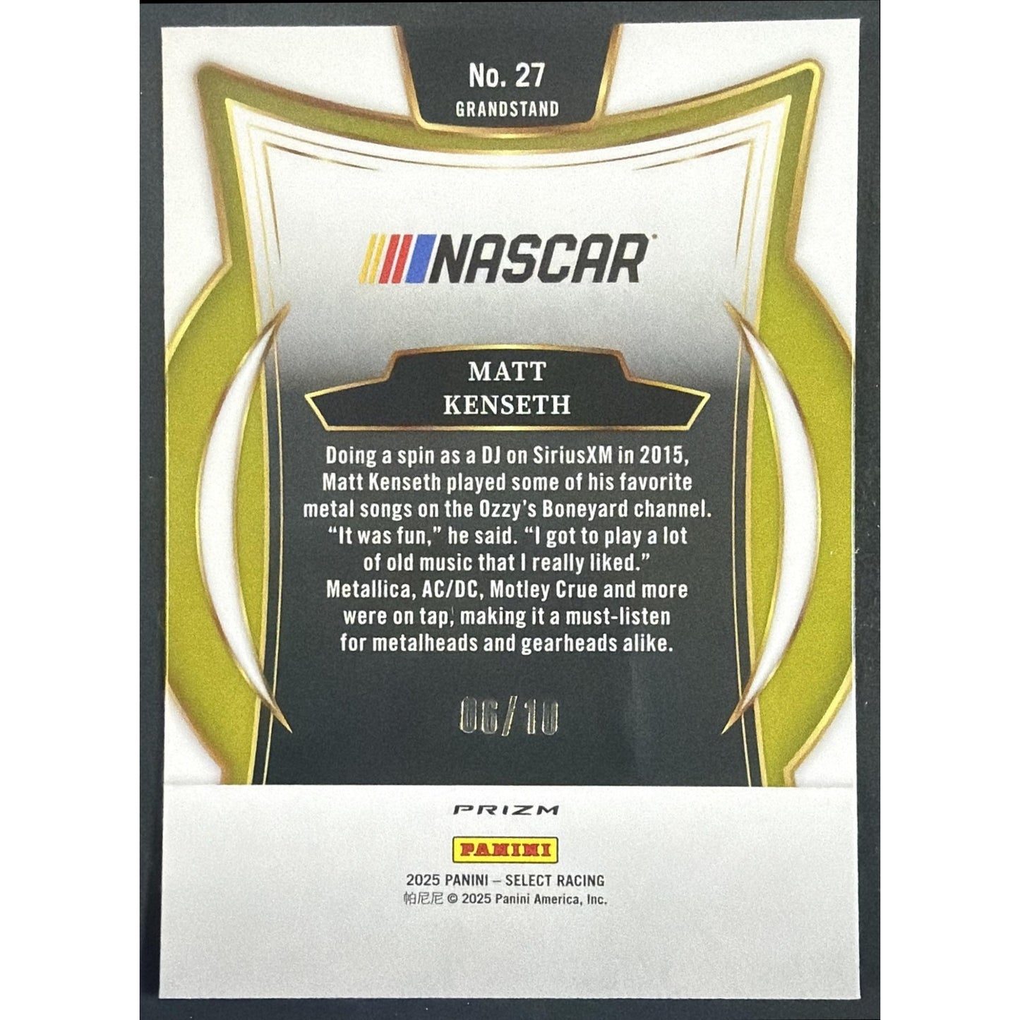 2025 Panini Select Matt Kenseth #27 Grandstand Gold Prizms 6/10