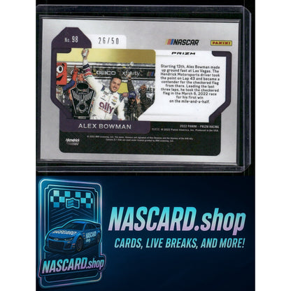 2022 Panini Prizm #98 Alex Bowman Checkered Flag Prizm #/50 - Card Gorilla