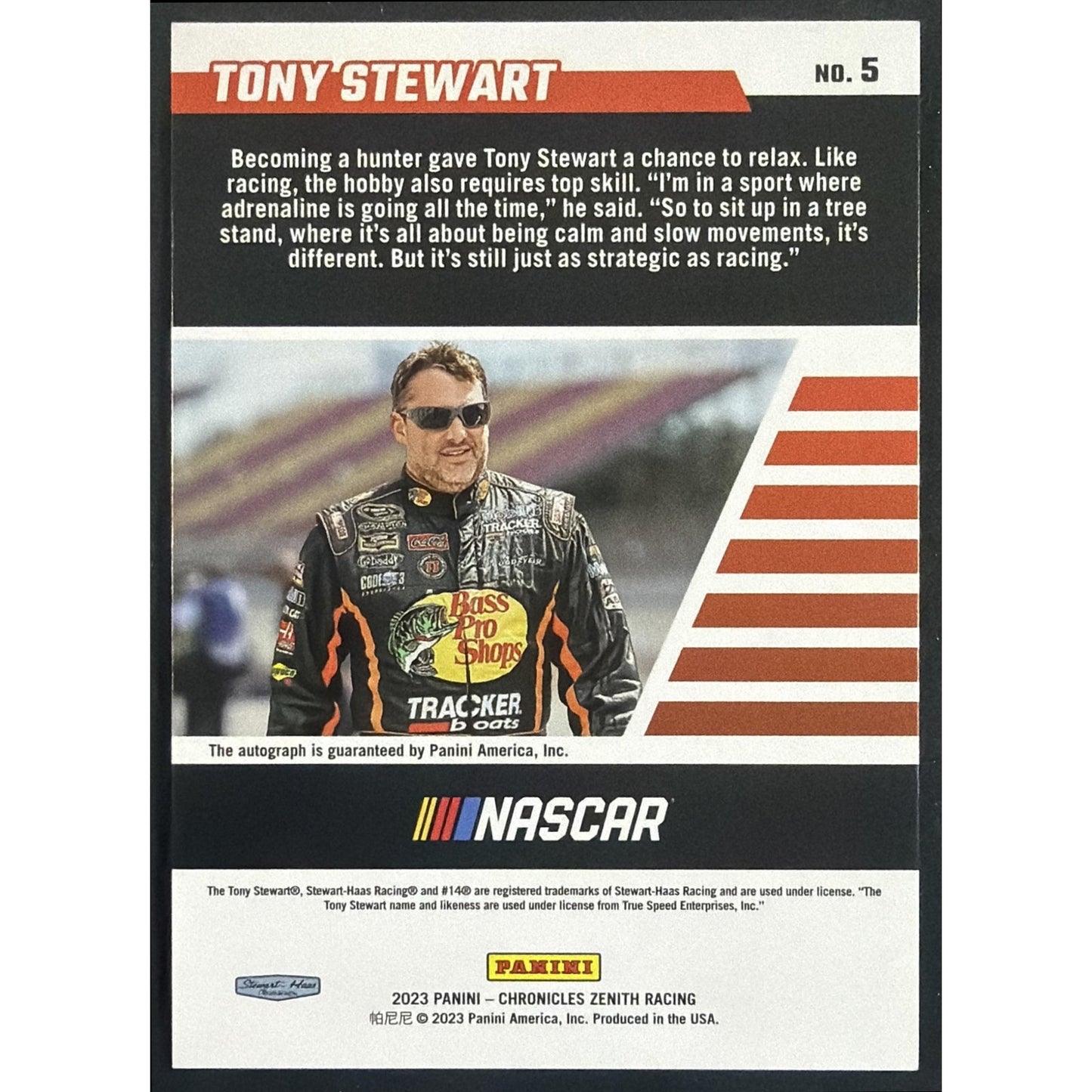 2023 Panini Chronicles Tony Stewart #5 Zenith Auto Holo Silver 4/10