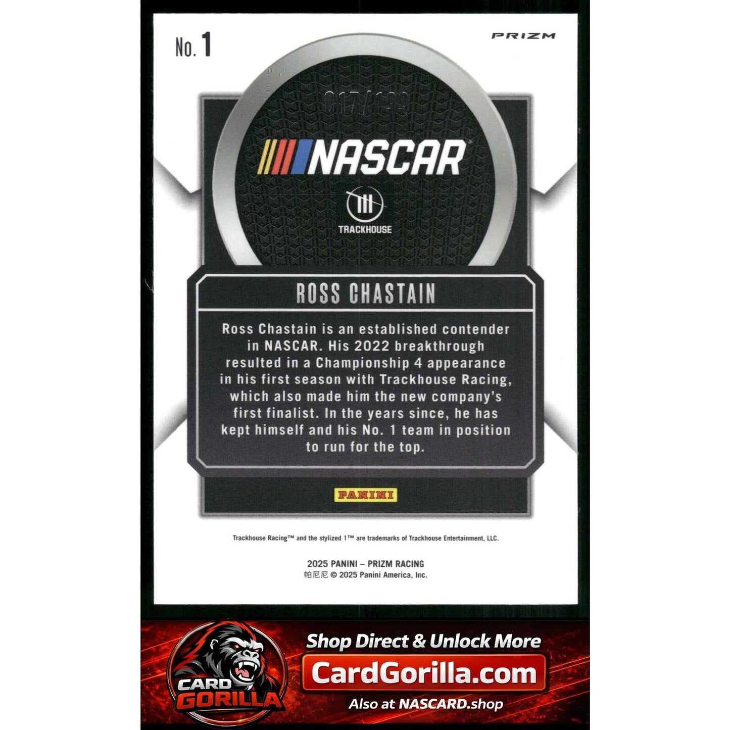 2025 Panini Prizm #1 Ross Chastain Talisman Red Pulsar #/199