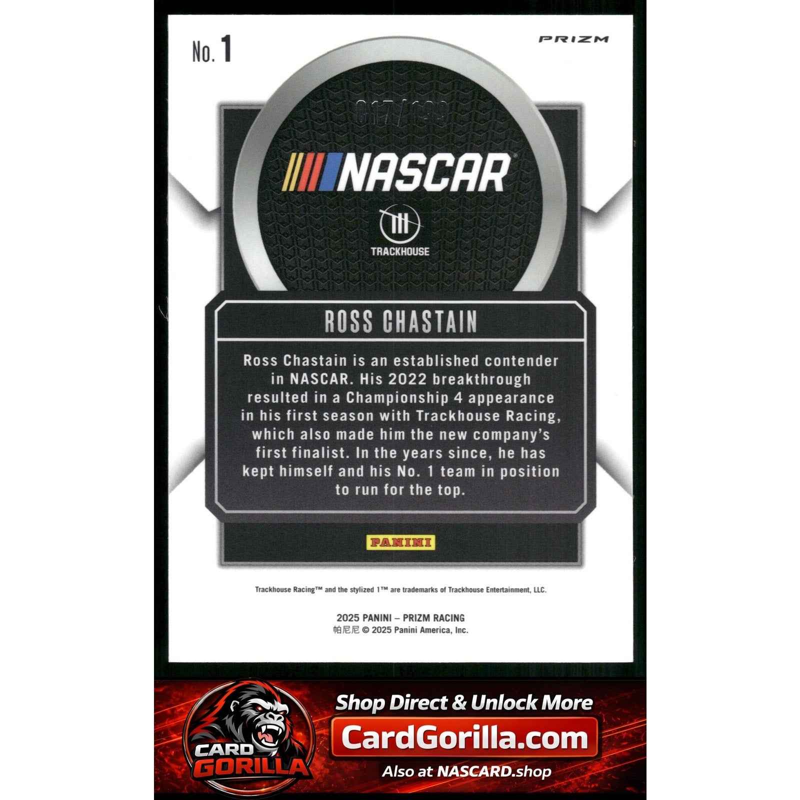 2025 Panini Prizm #1 Ross Chastain Talisman Red Pulsar #/199