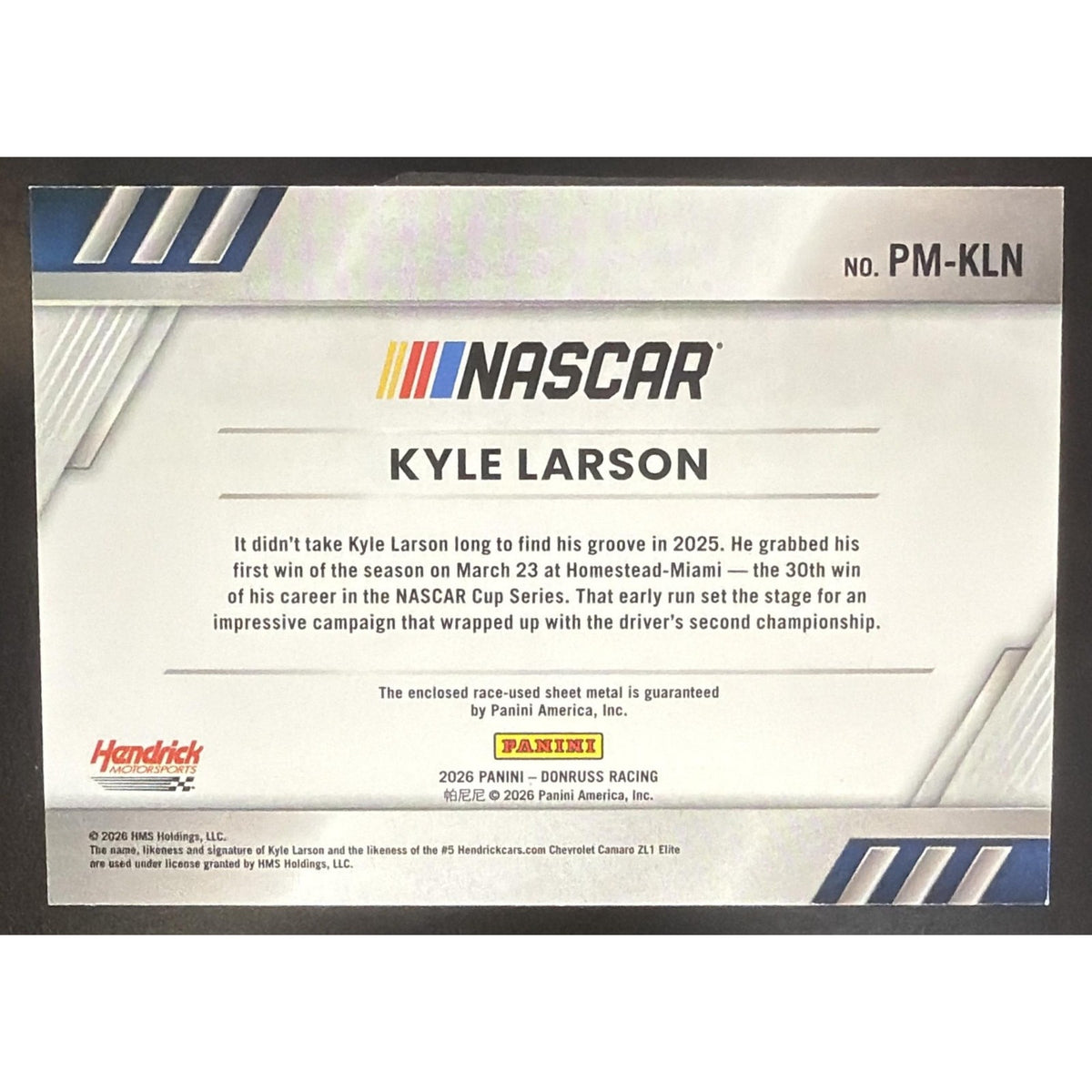 2026 Panini Donruss NASCAR Racing Kyle Larson #6 Pedal to the Metal Materials