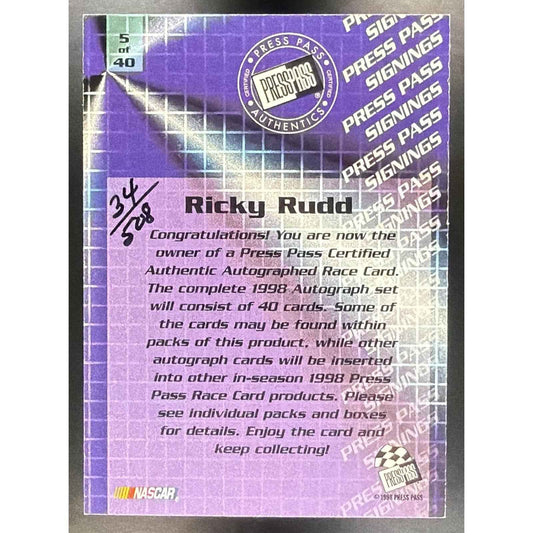 1998 Press Pass VIP Ricky Rudd #5 Signings /508 Autograph