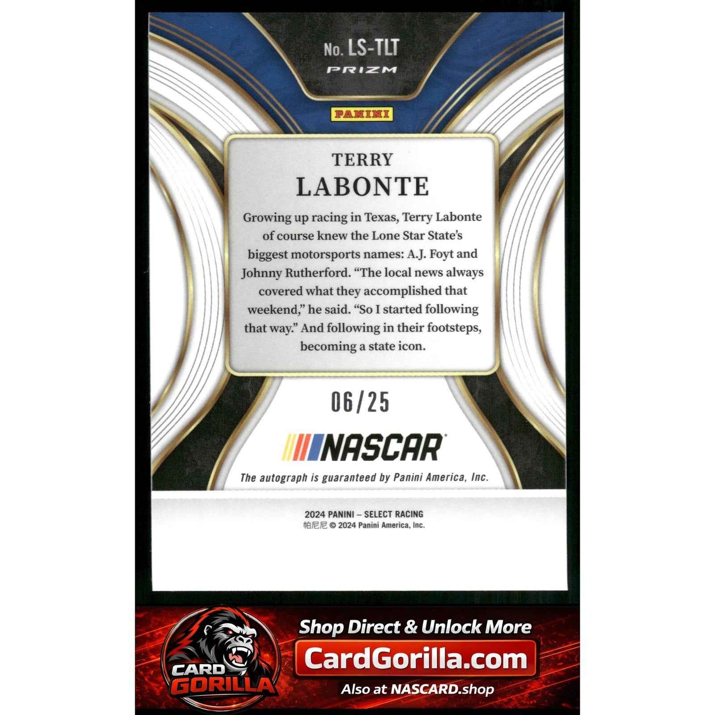 2024 Panini Select Terry Labonte Legendary Signatures Tie-Dye Prizms #/25