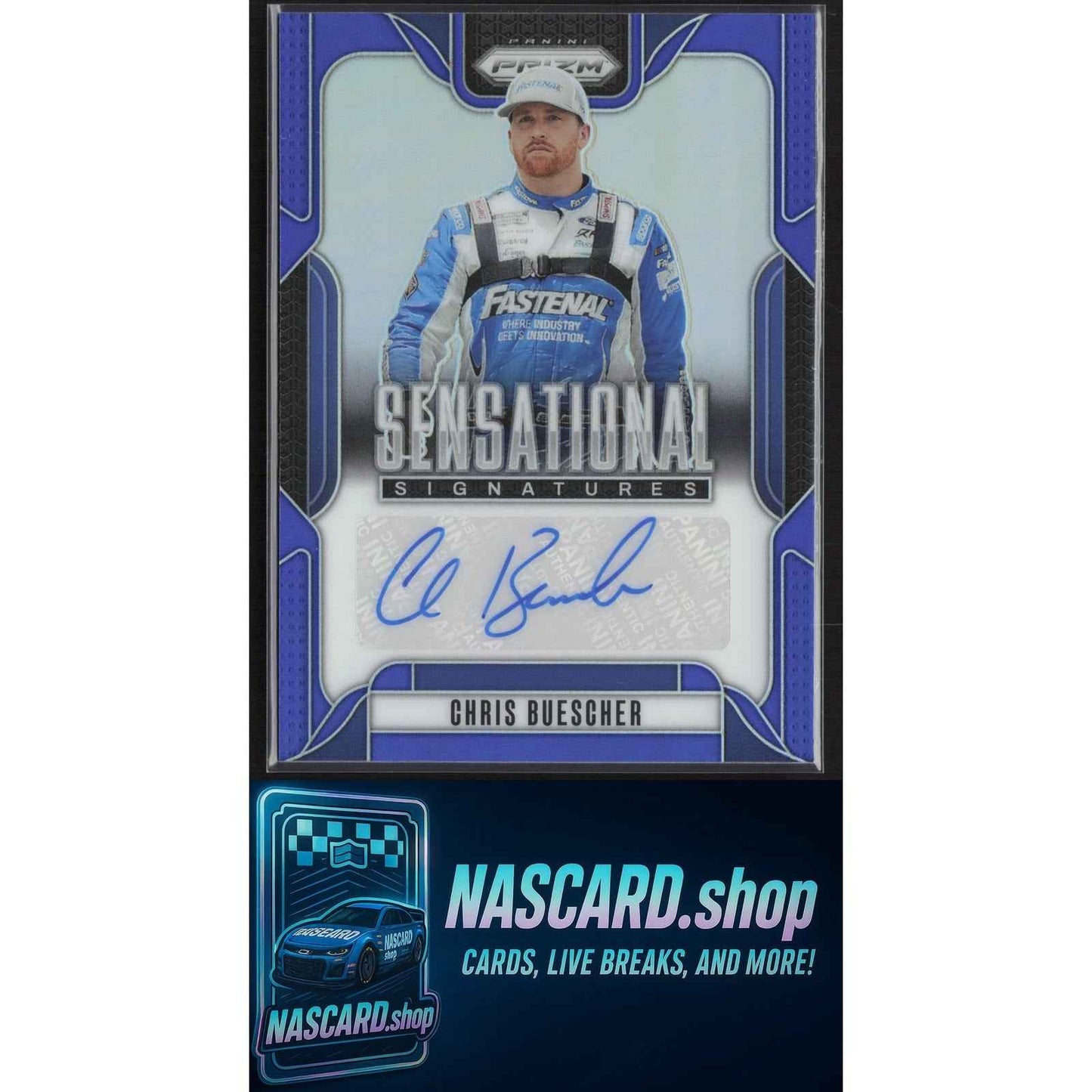 2025 Panini Prizm #SS-CBR Chris Buescher Sensational Signatures Blue #/49